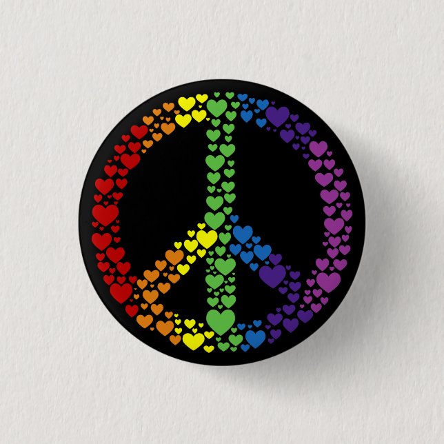 Rainbow Hearts Peace Sign Button (Front)