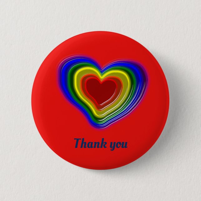rainbow hearts,personalised 6 cm round badge (Front)