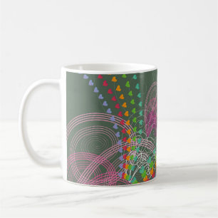 Rainbow Hearts Pink Swirls Coffee Mug