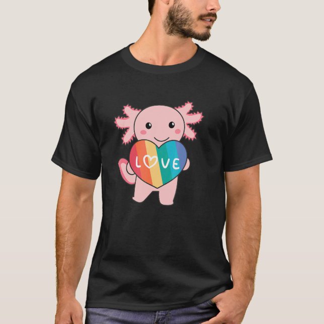 Rainbow Hearts Pride Lgbtq Cute Animals Axolotl T-Shirt (Front)