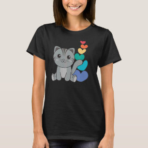 Rainbow Hearts Pride Lgbtq Cute Animals Cat 3 T-Shirt