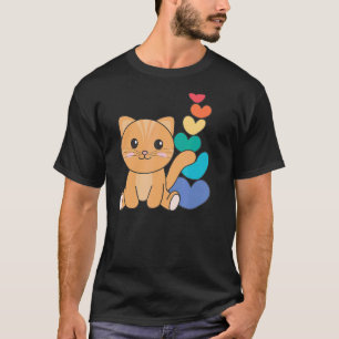 Rainbow Hearts Pride Lgbtq Cute Animals Cat 4 T-Shirt