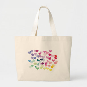Rainbow hearts pride love colorful watercolor large tote bag