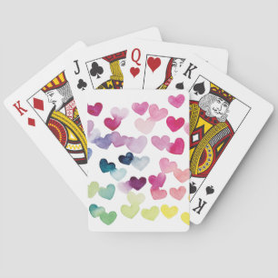 Rainbow hearts pride love colourful watercolor playing cards