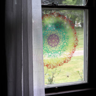 Rainbow Hearts Retro Mandala                       Window Cling