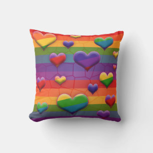 Rainbow Hearts Retro Style Striped Fun Pattern Cushion