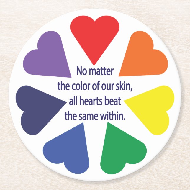 Rainbow Hearts Round Paper Coaster (Front)