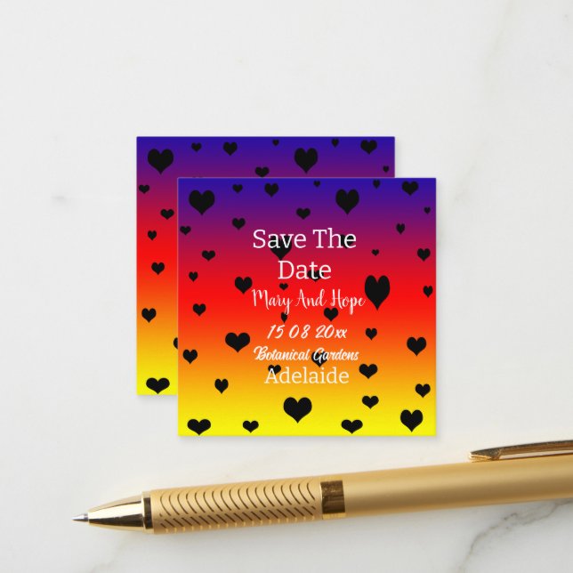 Rainbow Hearts Save The Date Gay Wedding,  Enclosure Card (Front/Back In Situ)