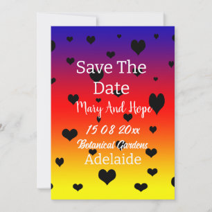 Rainbow Hearts Save The Date Gay Wedding,  Invitation