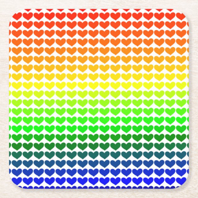 RAINBOW HEARTS SQUARE PAPER COASTER (Front)