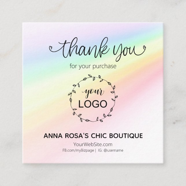 *~* Rainbow Hearts Thank You Branding Enclosure Card (Front)