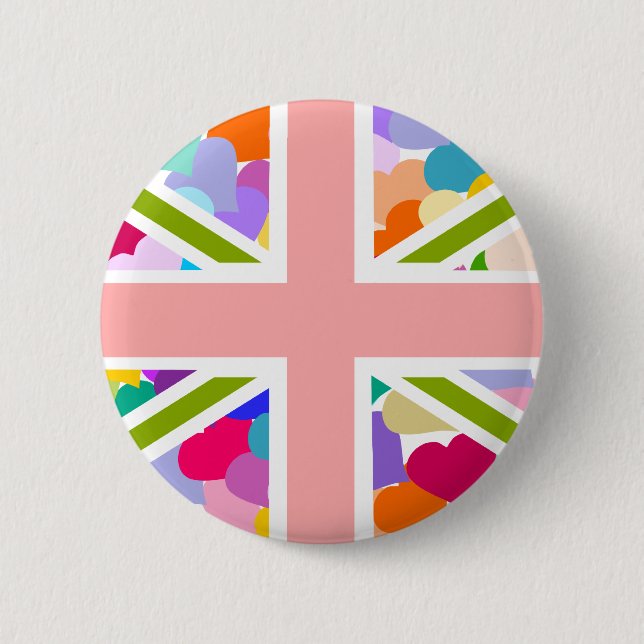 Rainbow Hearts Union Jack 6 Cm Round Badge (Front)