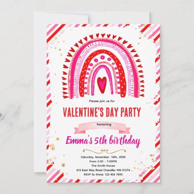 Rainbow Hearts Valentine party invitation (Front)