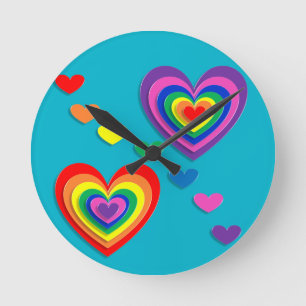 rainbow hearts valentines day wall clock