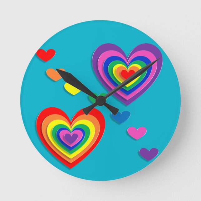 rainbow hearts valentines day wall clock (Front)
