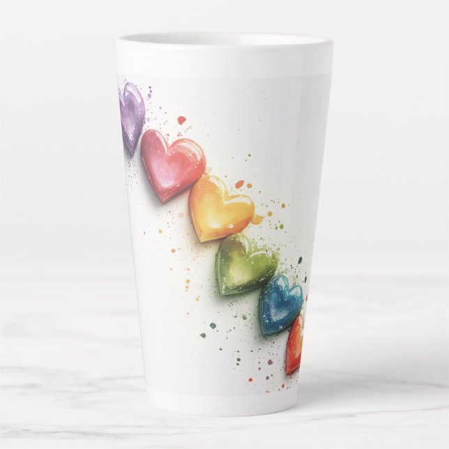 Rainbow Hearts Watercolour Digital Art Latte Mug (Front)