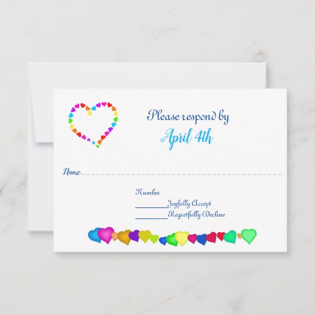 Rainbow Hearts Wedding Invitation RSVP (Front)