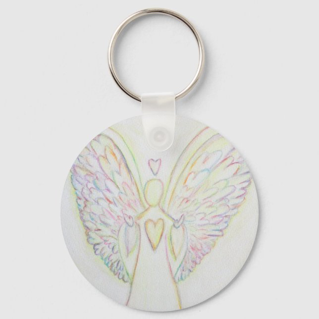 Rainbow Hearts White Light Angel Keychain Art (Front)