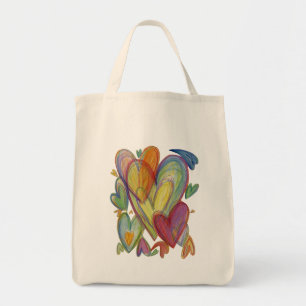 Rainbow Hearts Word Art Inspirational Tote Bag