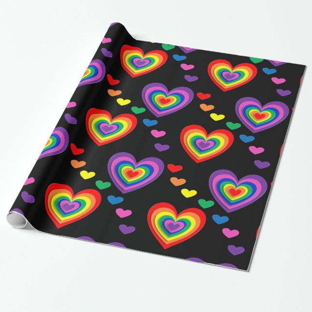 Rainbow hearts wrapping paper (Unrolled)