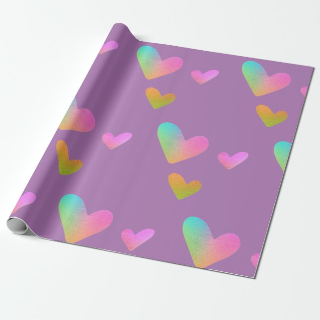 Rainbow Hearts Wrapping Paper (Unrolled)