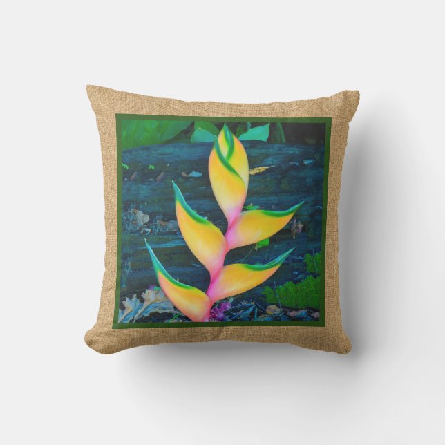 Rainbow Heliconia Hawaiian Reversible Outdoor Outdoor Cushion (Front)