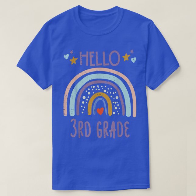 Rainbow Hello 3rd Grade Third First Day School Gir T-Shirt (Design Front)