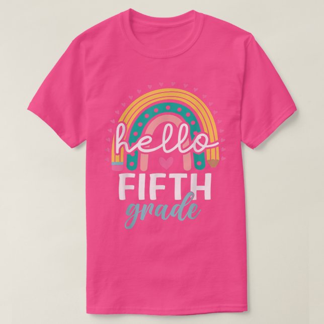 Rainbow Hello 5th Grade Back To School Teacher Stu T-Shirt (Design Front)