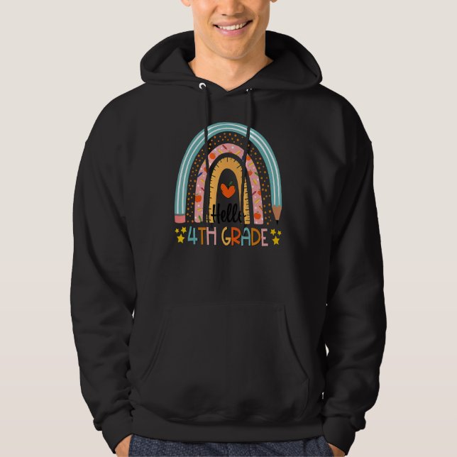 Rainbow Hello Fourth 4th Grade Teacher First Day O Hoodie (Front)