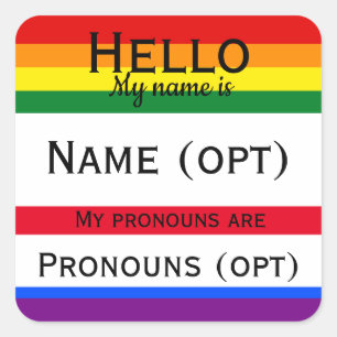 Rainbow Hello Pronouns  Square Sticker