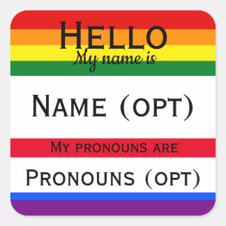 Rainbow Hello Pronouns Square Sticker