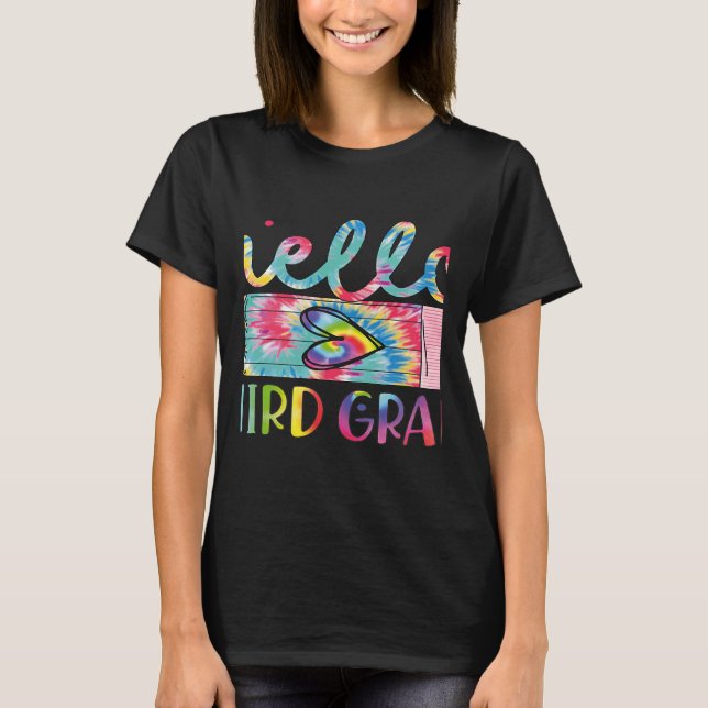 Rainbow Hello Third Grade Student Teacher Back To  T-Shirt (Front)