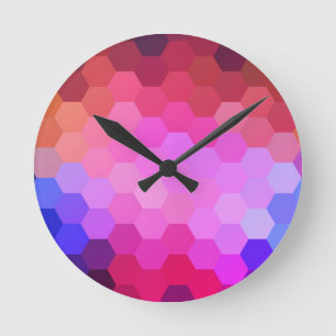 Rainbow Hexagon Chevron Pattern Round Clock