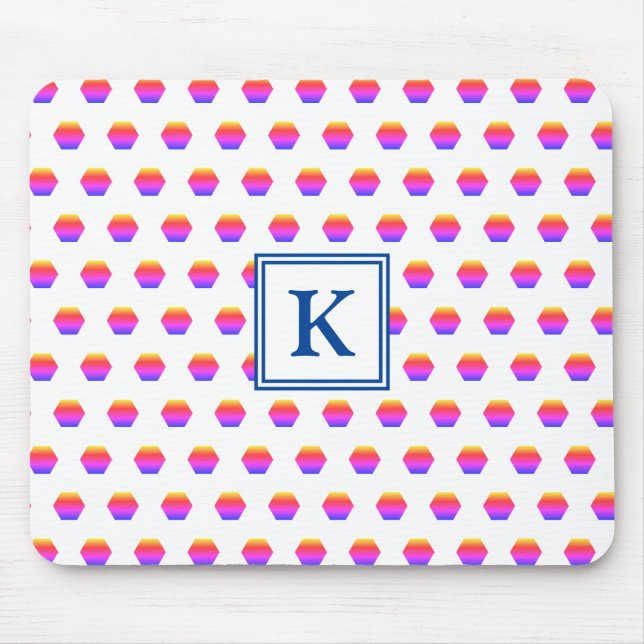 Rainbow Hexagon Geometric | Monogram Mouse Mat (Front)