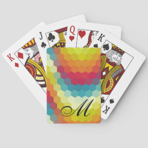 Rainbow Hexagon Pattern Monogram Playing Cards