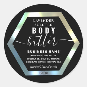 Rainbow hexagon script body butter label