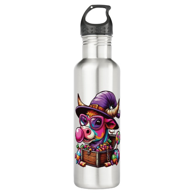 Rainbow Highland Cow Halloween 710 Ml Water Bottle (Front)