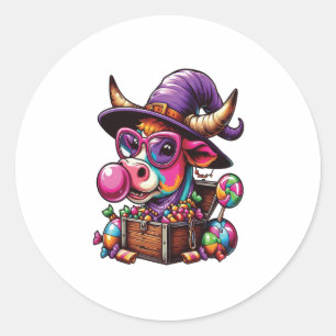 Rainbow Highland Cow Halloween Classic Round Sticker