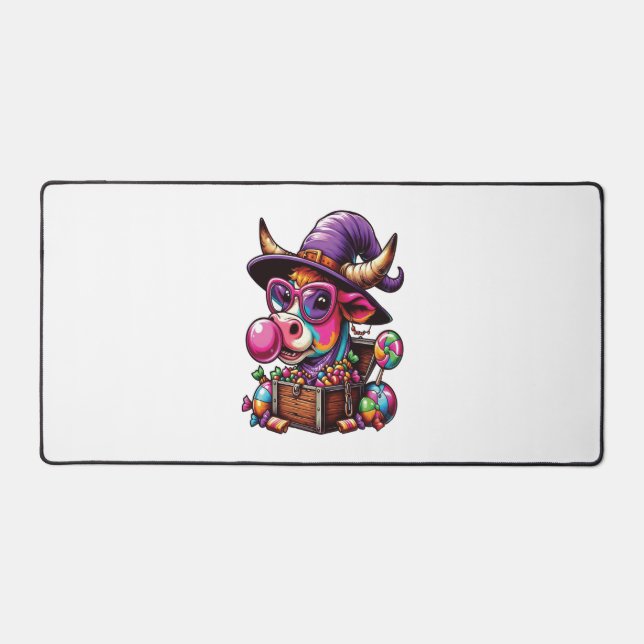 Rainbow Highland Cow Halloween Desk Mat (Front)