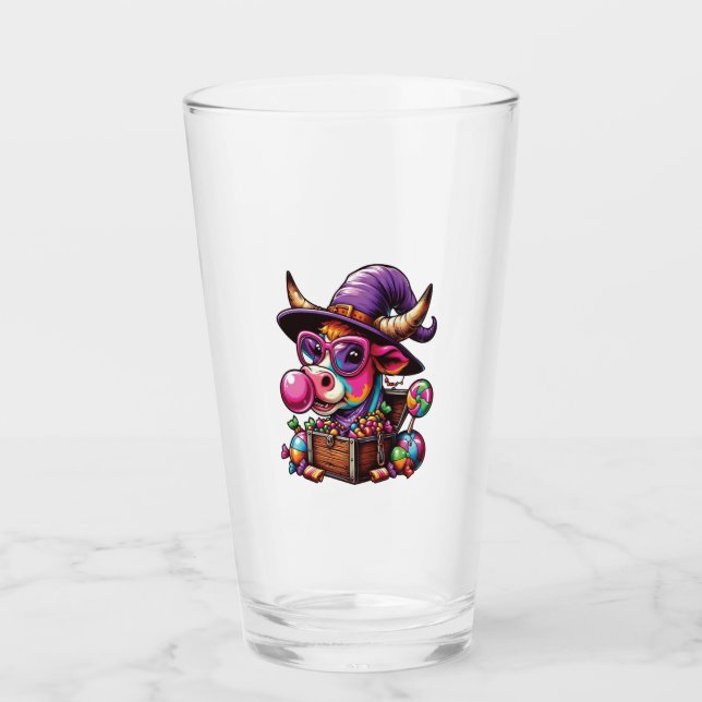 Rainbow Highland Cow Halloween Glass (Front)