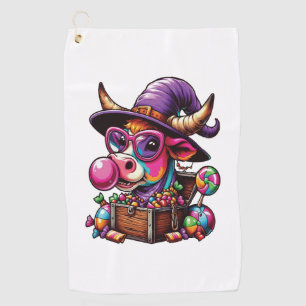Rainbow Highland Cow Halloween Golf Towel