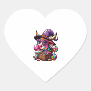 Rainbow Highland Cow Halloween Heart Sticker