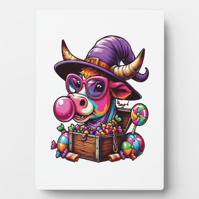 Rainbow Highland Cow Halloween Plaque (Front)