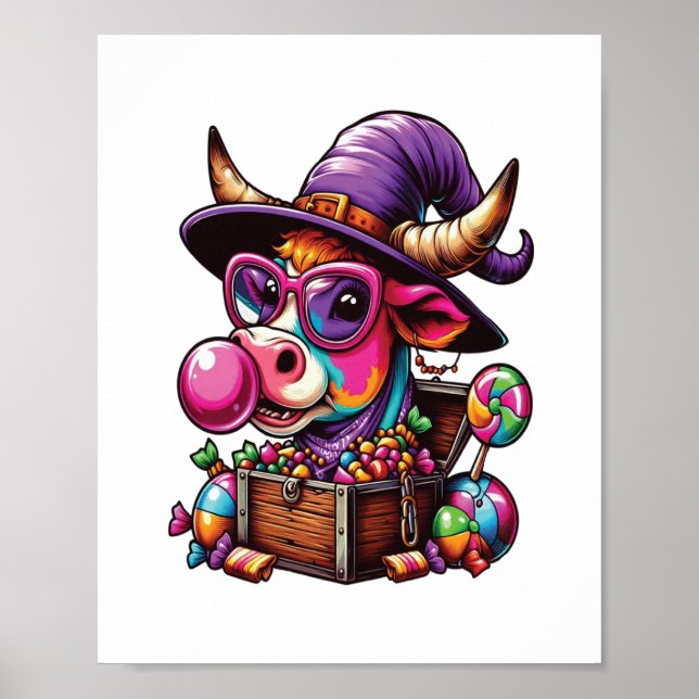 Rainbow Highland Cow Halloween Poster (Front)