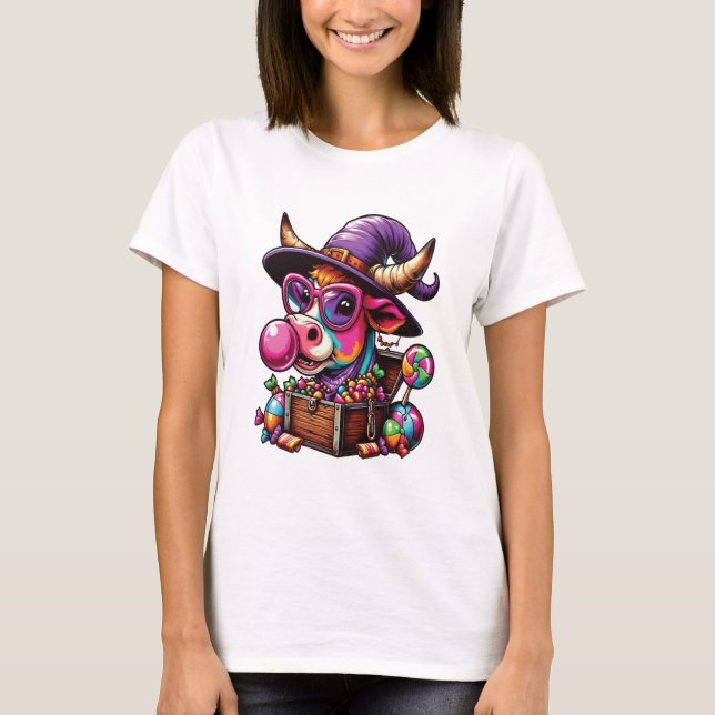 Rainbow Highland Cow Halloween T-Shirt (Front)