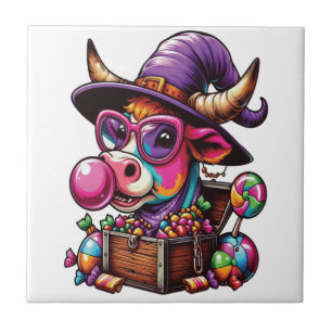 Rainbow Highland Cow Halloween Tile