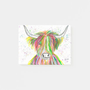 Rainbow highland cow watercolor animal cute post-it notes