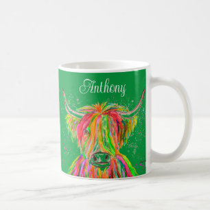 Rainbow highland cow Watercolor Nature Farm Animal Coffee Mug