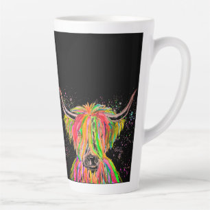 Rainbow highland cow Watercolor Nature Farm Animal Latte Mug