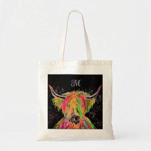 Rainbow highland cow Watercolor Nature Farm Animal Tote Bag